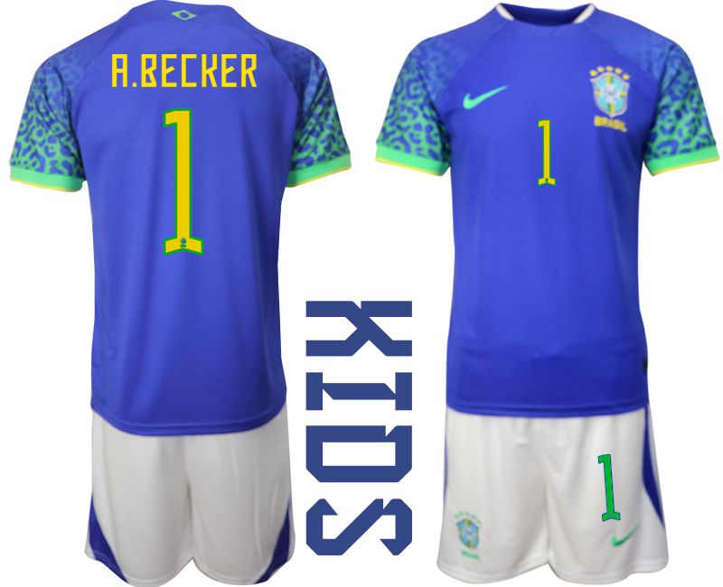 Youth 2022 World Cup National Team Brazil away blue #1 Soccer Jersey
